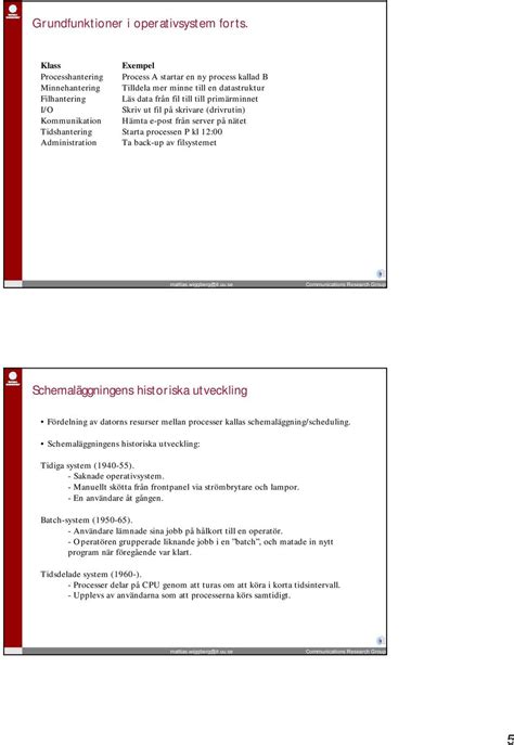 Operativsystem Informationsteknologi Sommarkurs 5p Agenda Slideset 7