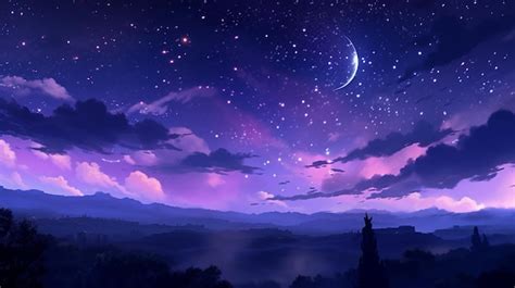 Premium Photo Anime Scenery Of A Mountain With A Crescent And Stars