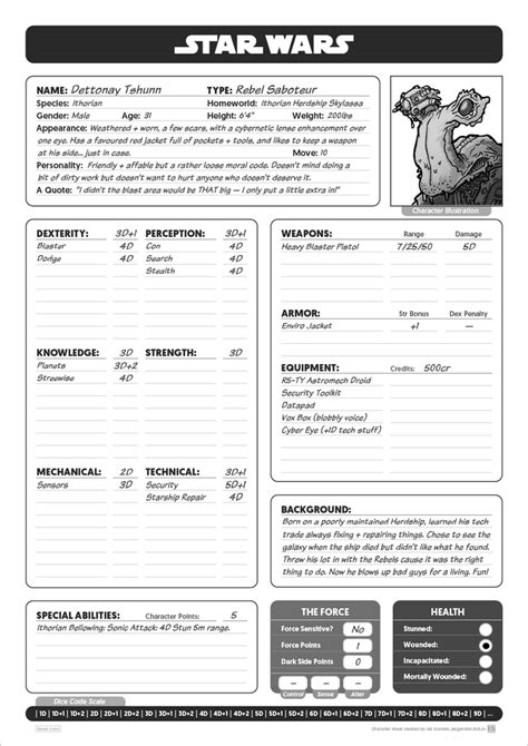 Star Wars D Rpg Custom Character Sheet By Jez Gordon