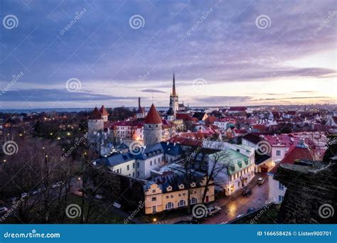 Tallinn Sunrise Landscapes of the Old City in Winter, Estonia Stock Photo - Image of church ...