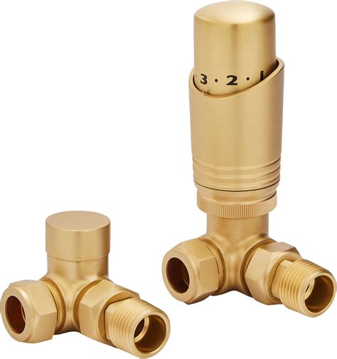 Brushed Brass Thermostatic Radiator Valve Angled Trv Corner Radiator Thermostat Valves Corner