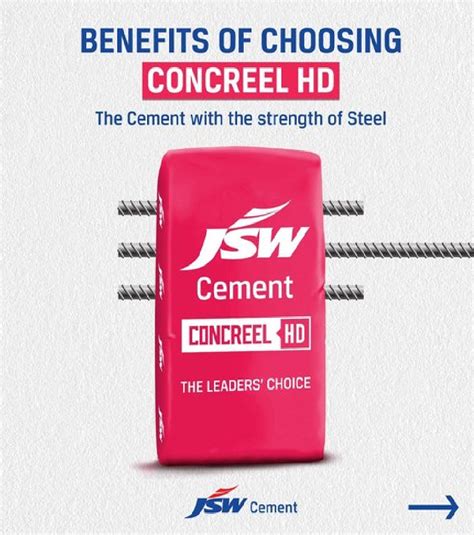 Jsw Concreel Hd Cement At Rs Bag Construction Cement In Kolkata