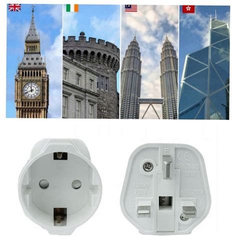 Adapter przejściówka gniazdka wtyczka angielska PL EU na UK bezpiecznik