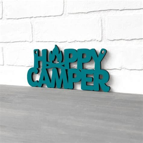 Spunky Fluff Happy Camper Fire Decorative Wooden Sign Teal Small Small Kroger