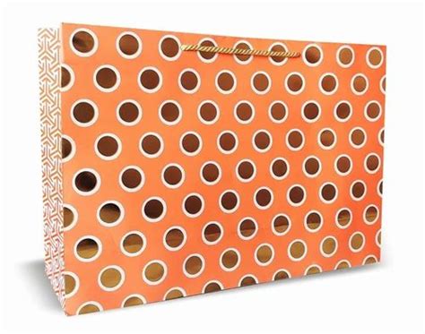 Orange Base Polka Dot Pattern Paper Carry Bag Rope Handle Capacity