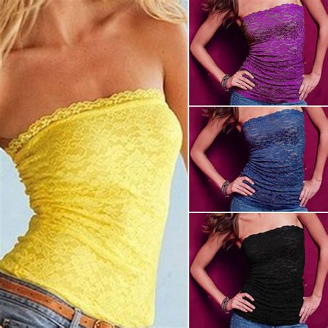 Brand New Sale Strapless Clubwear Lace Tube Top Bandeau Stretch Ribbed