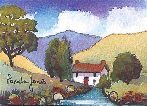 Aceo Original Watercolour Hillside Cottage Landscape Miniature Etsy