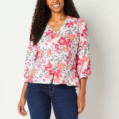 Liz Claiborne Womens V Neck Sleeve Blouse Jcpenney