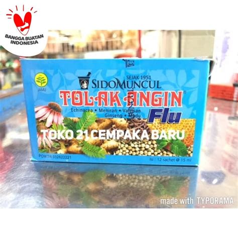 Jual Tolak Angin Cair FLU Warna BIRU 1 Box Isi 12 Sachet SidoMuncul