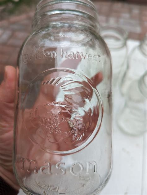 Vintage Golden Harvest Mason Jar Clear Glass Lot Of Quart Size No