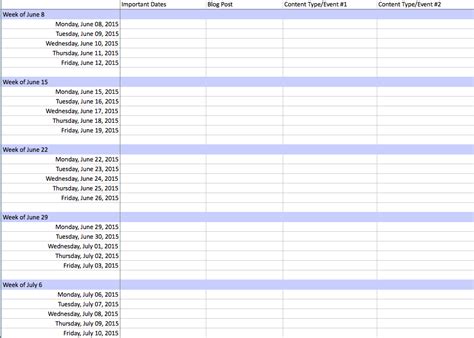 Editorial content calendar
