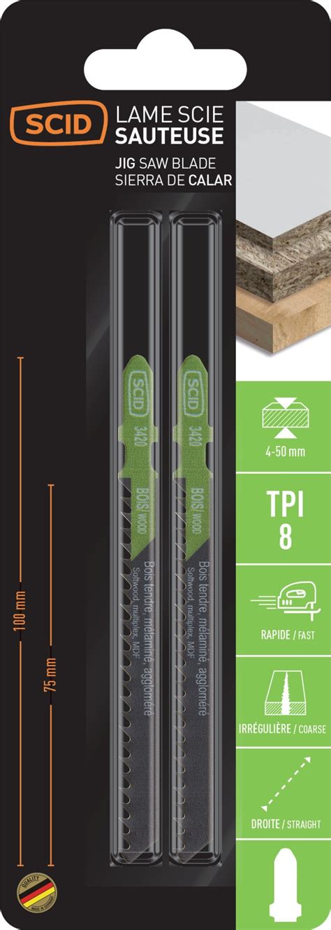 Lot 2 Lame Scie Sauteuse Bois 8 Tpi 100 Mm Accroche En T SCID