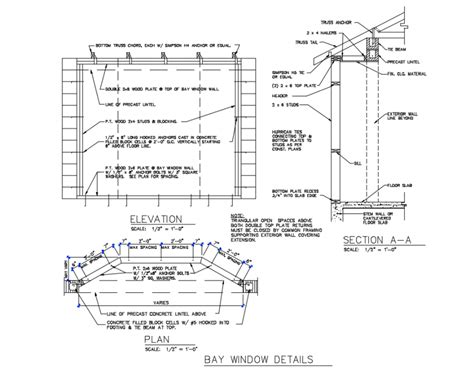Bay Window Elevation Plan And Section Details That Includes A Detailed