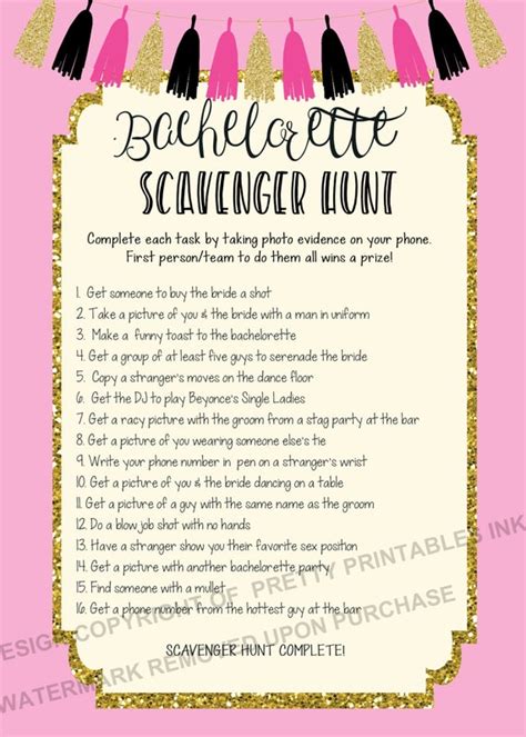 Printable Bachelorette Scavenger Hunt Game Bachelorette Game Hen