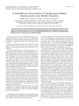 A Subinhibitory Concentration Of Clarithromycin Inhibits Mycobacterium