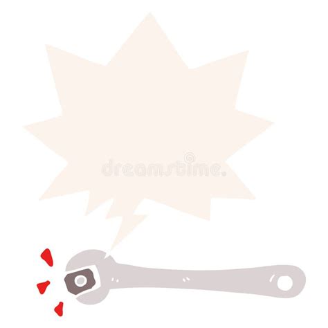 A Creative Cartoon Spanner Turning Nut And Speech Bubble In Retro Style