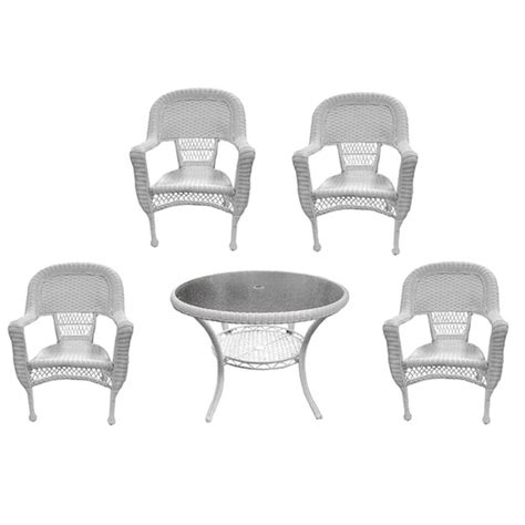 5 Piece White Resin Wicker Patio Dining Set Table And 4 Chairs Tanga