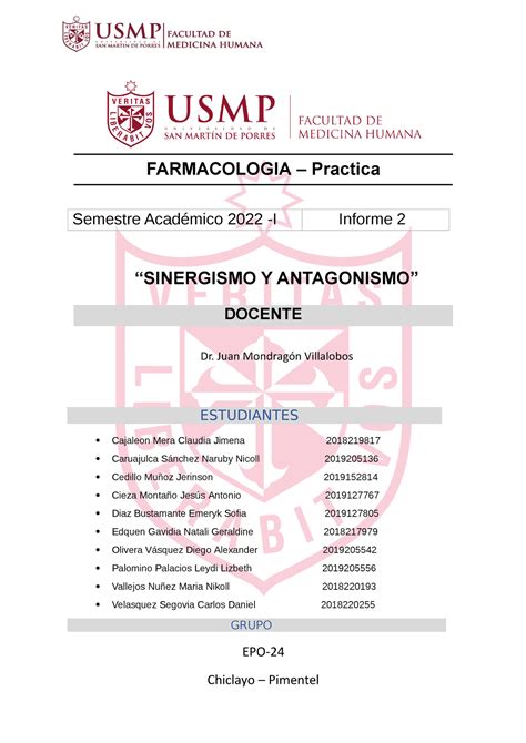 Informe 02 EPO24 FARMACOLOGÍA PRÁCTICA FARMACOLOGIA Practica