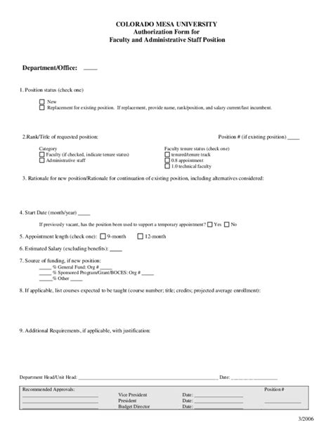 Fillable Online Colorado Mesa University Authorization Form For Faculty