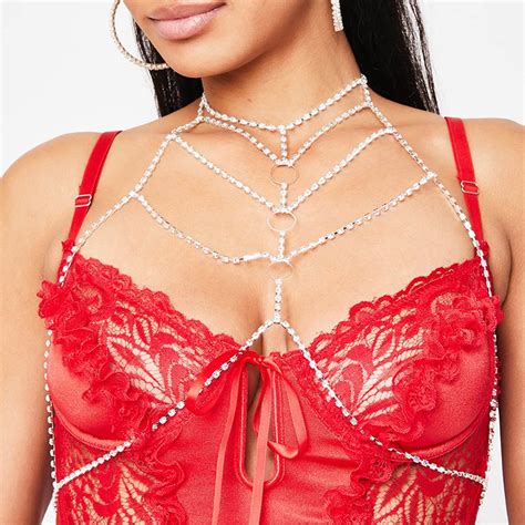 Crystal Rhinestone Layered Body Chain Bralette Chain Bra Etsy