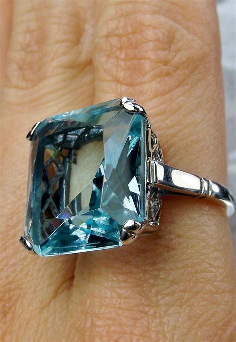 Aquamarine Blue Ring Size Sterling Silver Ct Big Huge Square Cut