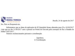 Comunicado De Altera O Na Data Do Iii Simulado Cmt Col Gio Maria