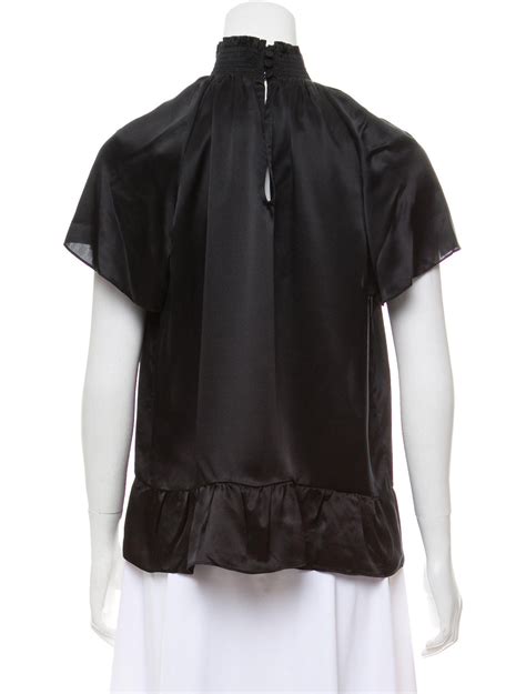 Black Rachel Zoe Harbor Silk Blouse With Mock Neck Short Sleeves