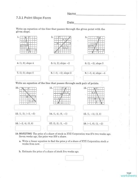 Point Slope Form Practice Interactive Worksheet Topworksheets