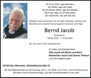 Traueranzeigen Von Bernd Jacob Rz Trauer De