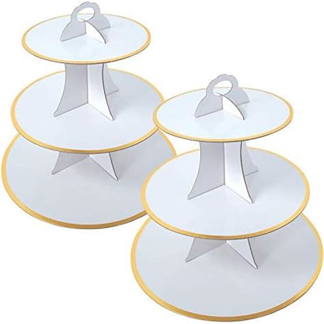 Amazon Set White And Gold Tier Round Cardboard Cupcake Stand