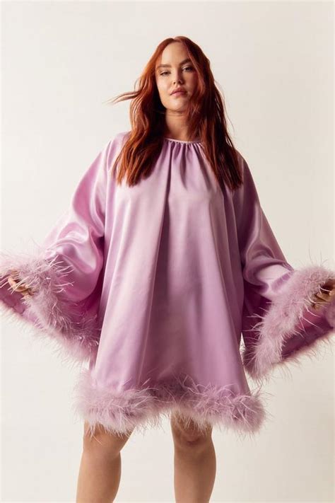 Dresses Plus Size Feather Trim Satin Swing Dress Nastygal