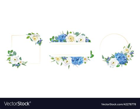 Floral blue yellow white bouquet frame border set Vector Image