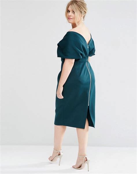 Image 2 Of Asos Curve Premium Fold Cape Midi Bodycon Dress In Scuba