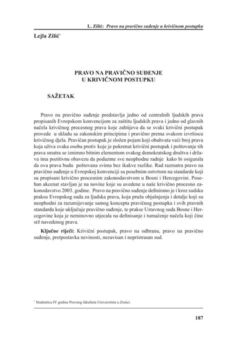 Pdf Pravo Na Pravično Suđenje U Krivičnom Postupku