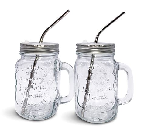 Home Suave Mason Jar Mugs With Handle Regular Mouth Colorful Lids With