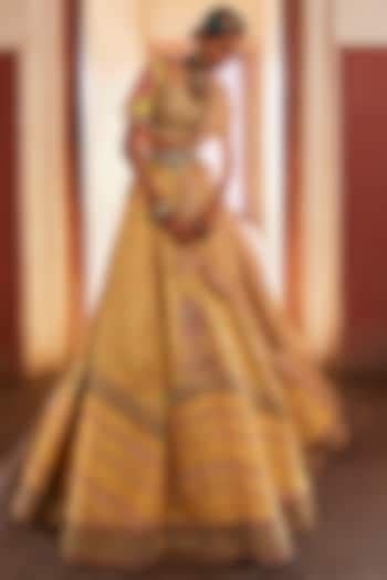 Yellow Woven Silk Banarasi Wedding Lehenga Set By Aditi Gupta At Pernia