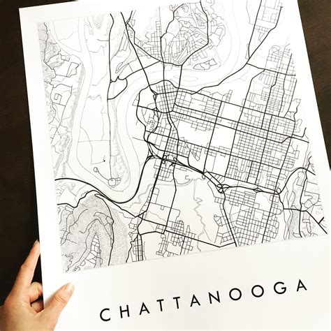 CHATTANOOGA Map Street Map TENNESSEE City Map Drawing Black | Etsy