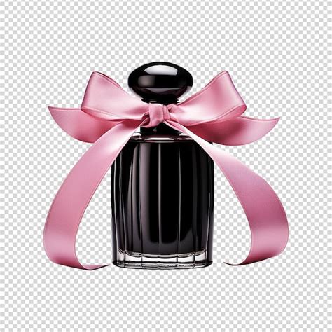 Premium PSD Black Glass Perfume Bottle And Pink Ribbon Isolated On