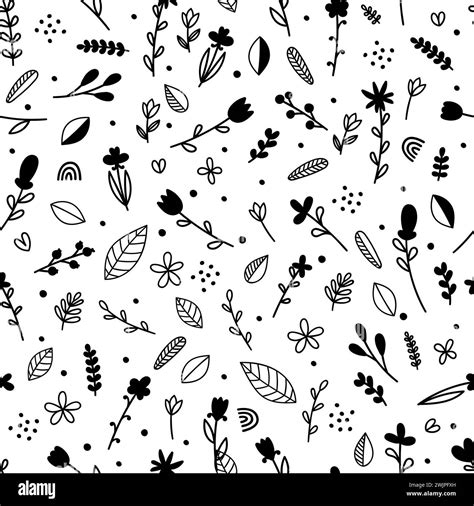 Floral Seamless Pattern With Hand Drawn Elements Scandinavian Style