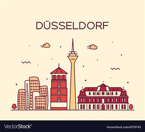 Dusseldorf skyline linear Royalty Free Vector Image