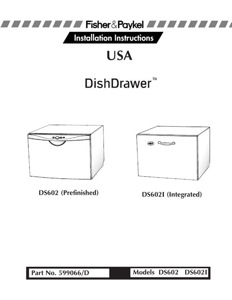 Fisher And Paykel Dishdrawer Ds602i Installation Instructions Manual Pdf