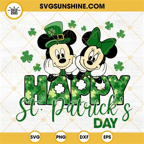 Mickey Minnie Happy St Patricks Day Svg Disney Lucky Shamrock Svg Png