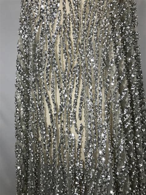 Nude Sequin Rhinestone Fabric Beaded Fabric Tulle Beaded Material Etsy