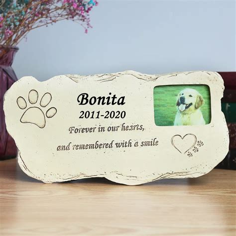 Personalized Pet Memorial Stone With Photo Frame Paw Print Grave Pet ...