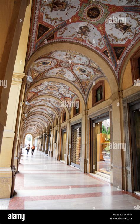 Covered Shopping Arcade Opposite Piazza Cavour Bologna Italy Stock