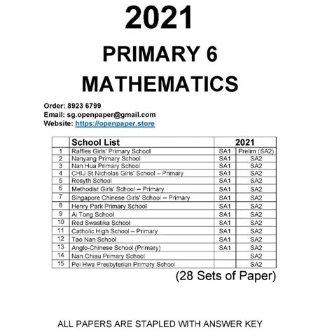 2021 Primary 6 Full Year Past Year Papers Hobbies And Toys Books