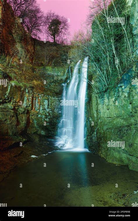 Tbilisi Georgia Night Scenic View Of Leghvtakhevi Waterfall In Rvier