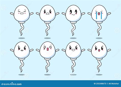 Set Kawaii Sperm Cartoon Character With Expression Stock Vector