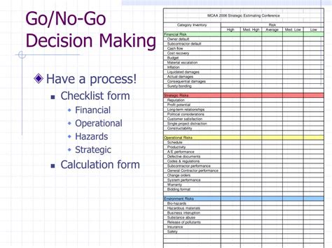 Go No Go Decision Template