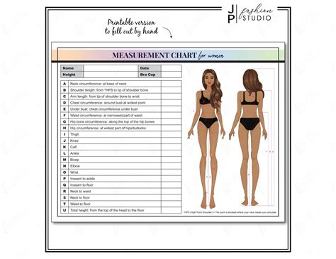 PRINTABLE Women Body Measurement Sheet Fashion Designer Template